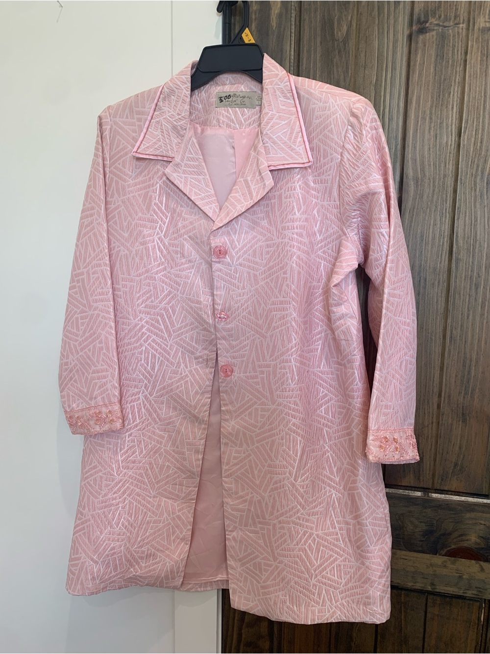 Taylor Pink Geometric-Texture Trench Coat